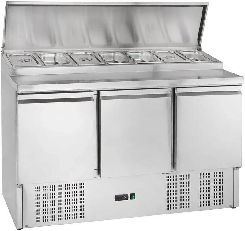 PSH300 GastroHero Belegstation, Kühltisch 3 Türen 1365x700x970 mm 392 Liter Belegkühlung für 7x GN 1/3 Behälter
