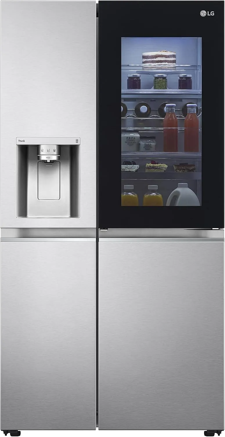LG Kühlschrank GSXV91BSAE, Crushed Ice und Wasserspender, interner Wassertank 4L, Electronics Side-by-Side mit Eis, Brushed Steel, Total No Frost