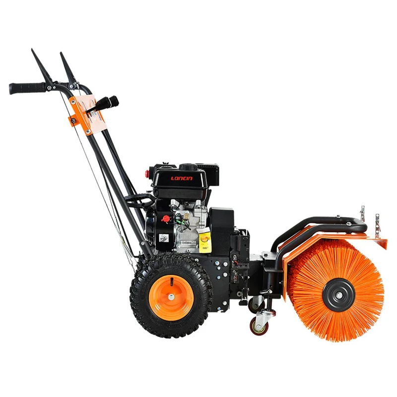 B-WARE FUXTEC Benzin Kehrmaschine Set FX-KM196-SET3 mit Schneeschild und Kehrgutsammelbehälter