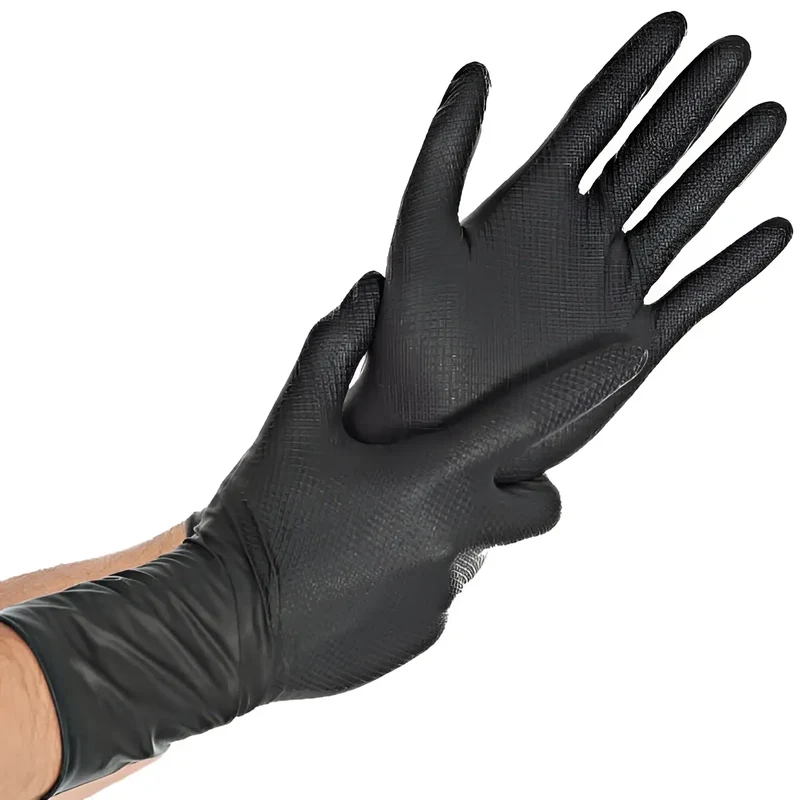 Hygostar Power Grip Long Nitril-Handschuhe Schwarz 50 Stück