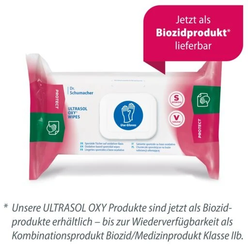 Dr. Schumacher Ultrasol Oxy Wipes – Biozid Medizinprodukt CE | Packung (72 Tücher)