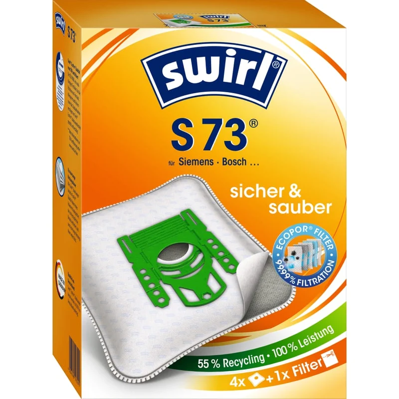 SWIRL S 73 MicroPor Plus Green Staubsaugerbeutel Vorteilspack für Siemens/Bosch
