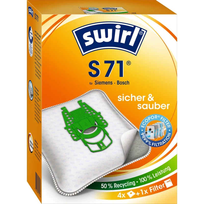 SWIRL S 71 MicroPor Plus Green Staubsaugerbeutel Vorteilspack für Siemens/Bosch