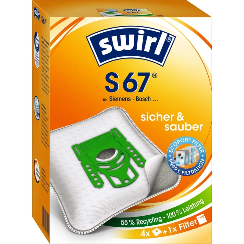 SWIRL S 67 MicroPor Plus Green Staubsaugerbeutel Vorteilspack für Siemens/Bosch