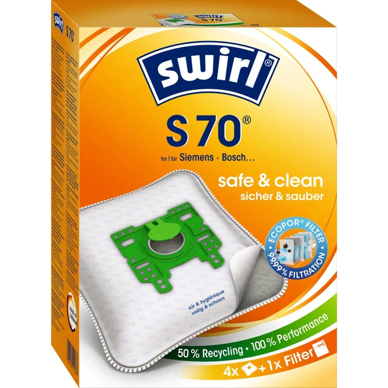 SWIRL S 70 MicroPor Plus Green Staubsaugerbeutel Vorteilspack für Siemens/Bosch