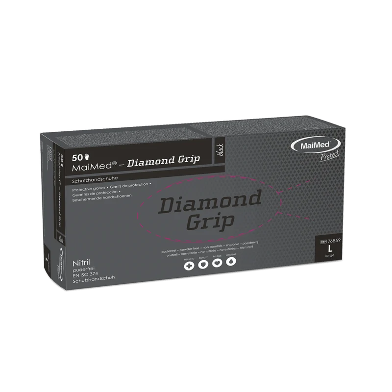 MaiMed-Diamond Grip schwarz, unsteril, pf Latexfreier Nitril-Handschuh