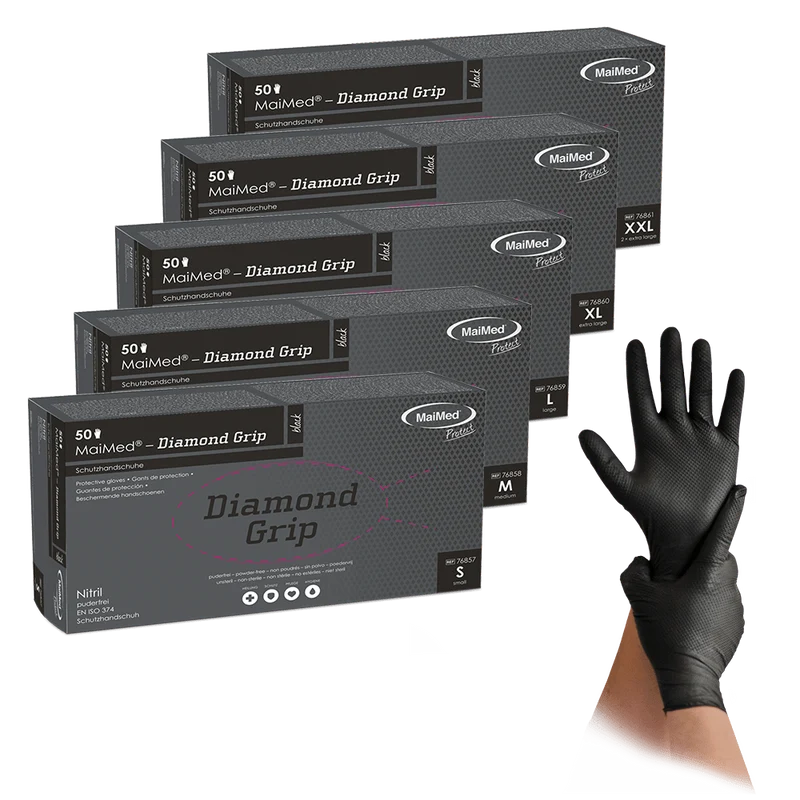 MaiMed-Diamond Grip schwarz, unsteril, pf Latexfreier Nitril-Handschuh
