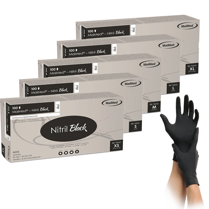 MaiMed-Nitril Black schwarz, unsteril puderfrei, Latexfreie-Handschuhe zu 100 St./Box