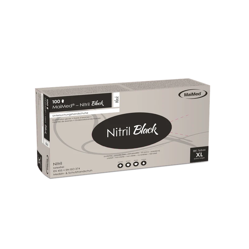 MaiMed-Nitril Black schwarz, unsteril puderfrei, Latexfreie-Handschuhe zu 100 St./Box
