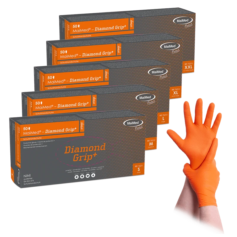 MaiMed-Diamond Grip+ orange, unsteril, pf Latexfreier Nitril-Handschuh