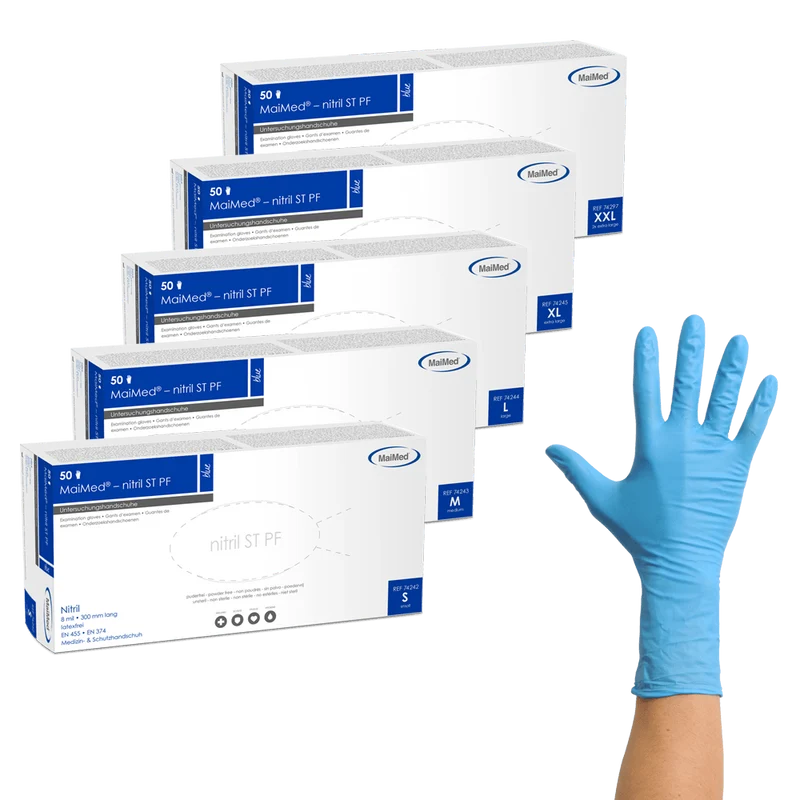 MaiMed-nitril blau, unsteril Schutzhandschuhe puderfrei, Stärke 8mil 50 St./Box