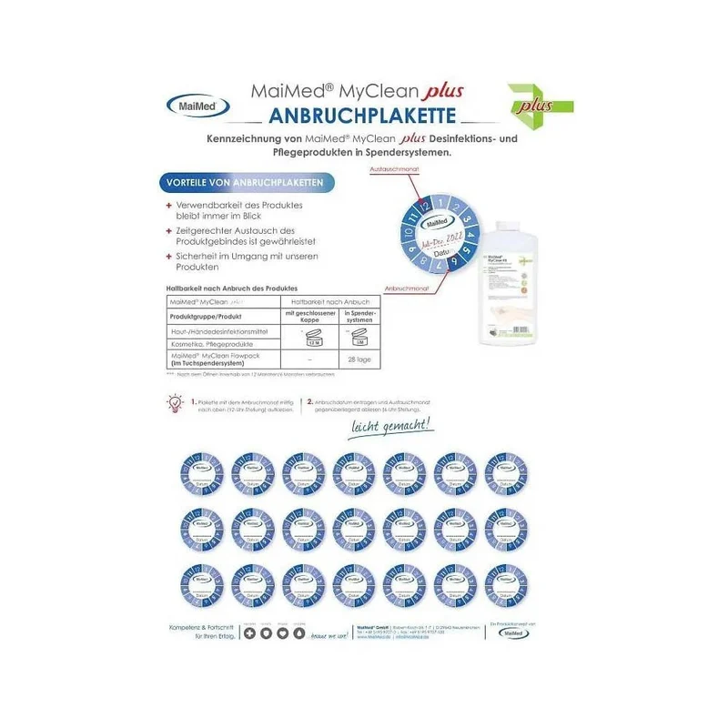 MaiMed MyClean plus Anbruchplakette Bogen à 72 Anbruchplaketten | Packung (1 Stück)