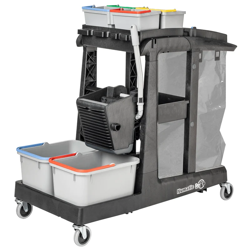 Numatic Reinigungswagen EcoMatic EM3 A inkl. Universalpressen-Set SRK16 und 4 x 5 Liter Eimer | Packung (1 Stück)