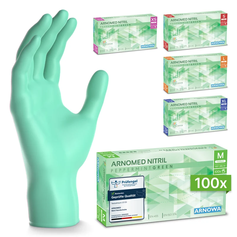 ARNOMED NITRIL PEPPERMINT GREEN Bunte Einmalhandschuhe aus Nitril Mintgrün