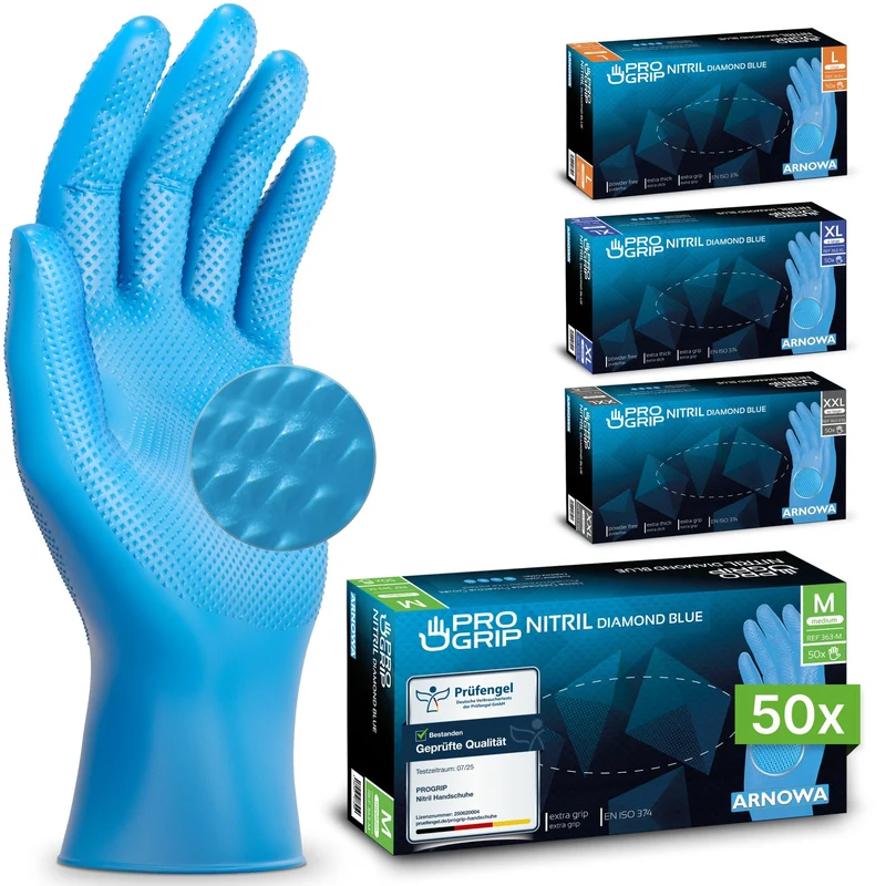 PROGRIP NITRIL DIAMOND BLUE Reißfeste Einmalhandschuhe aus Nitril mit Diamantstruktur in Blau