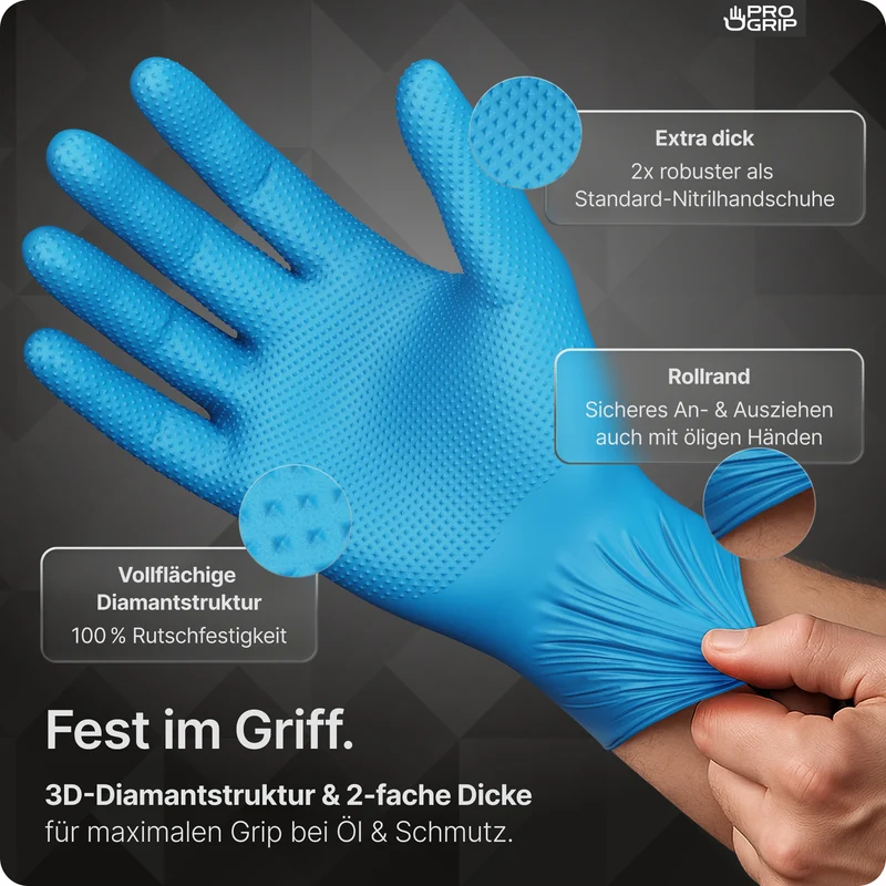PROGRIP NITRIL DIAMOND BLUE Reißfeste Einmalhandschuhe aus Nitril mit Diamantstruktur in Blau
