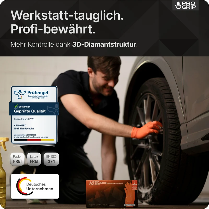 PROGRIP NITRIL DIAMOND ORANGE Reißfeste Einmalhandschuhe aus Nitril mit Diamantstruktur in Orange