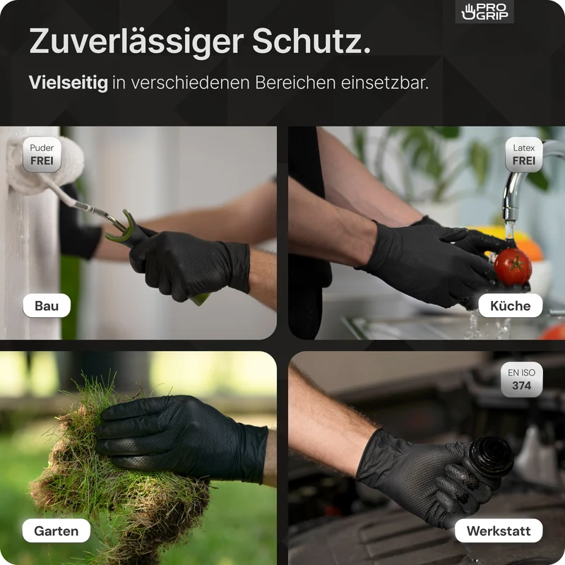 PROGRIP NITRIL DIAMOND BLACK Reißfeste Einmalhandschuhe aus Nitril mit Diamantstruktur in Schwarz