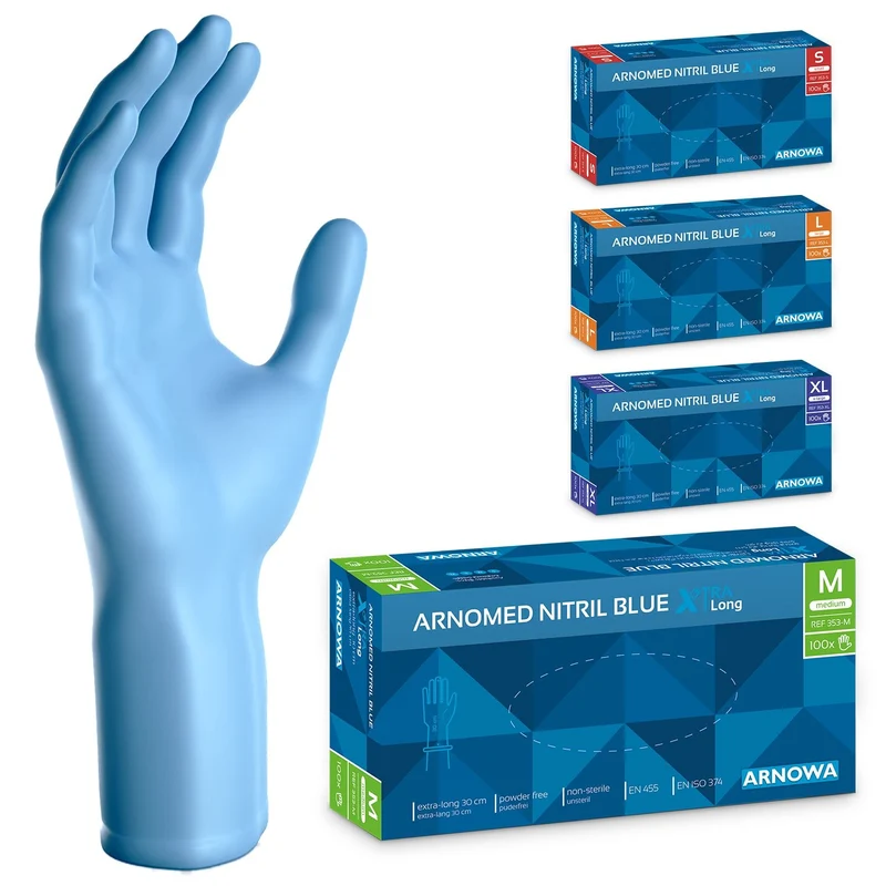 ARNOMED NITRIL BLUE XTRA LONG Extra lange (30cm) Einmalhandschuhe aus Nitril in Blau
