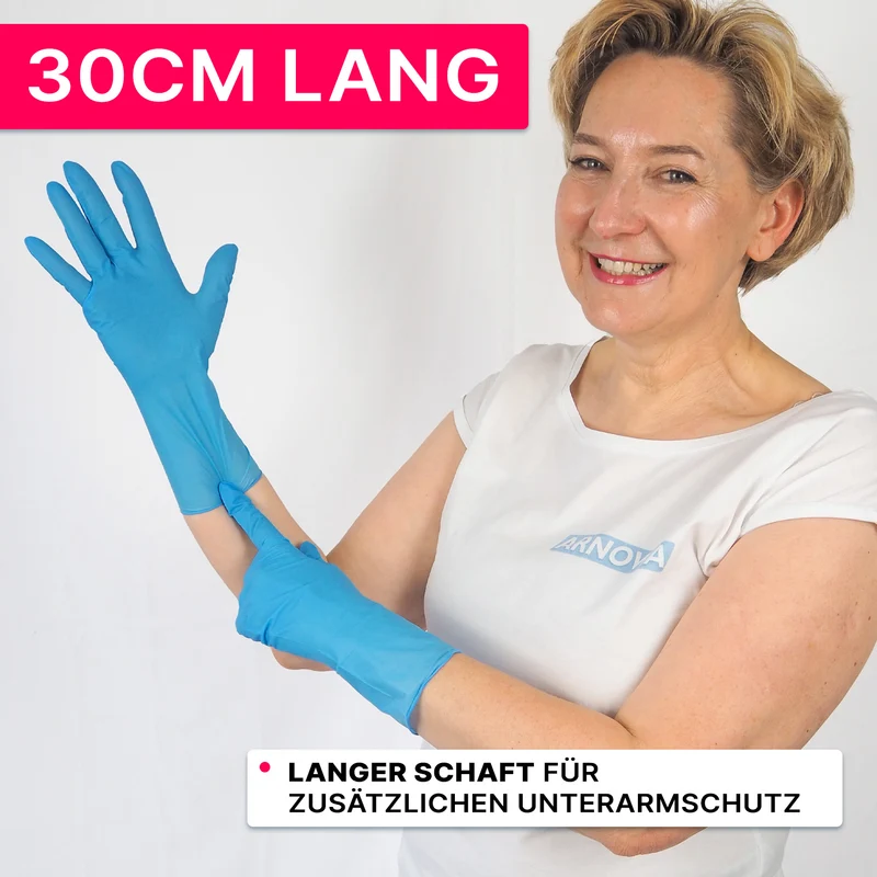 ARNOMED NITRIL BLUE XTRA LONG Extra lange (30cm) Einmalhandschuhe aus Nitril in Blau