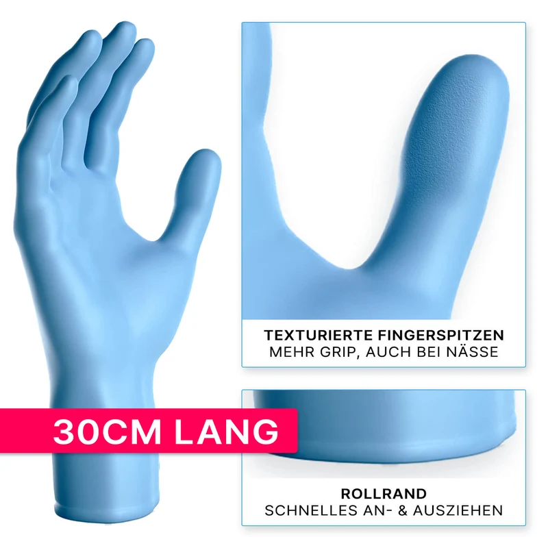 ARNOMED NITRIL BLUE XTRA LONG Extra lange (30cm) Einmalhandschuhe aus Nitril in Blau