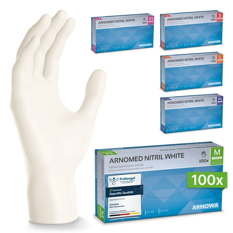 ARNOMED NITRIL WHITE Reißfeste Einmalhandschuhe aus Nitril in Weiß