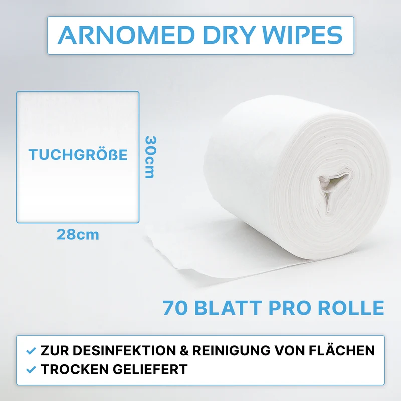 ARNOMED DRY WIPES Trockene Vliestuchrollen/Vliestücher zur Tränkung mit Desinfektionsmittel