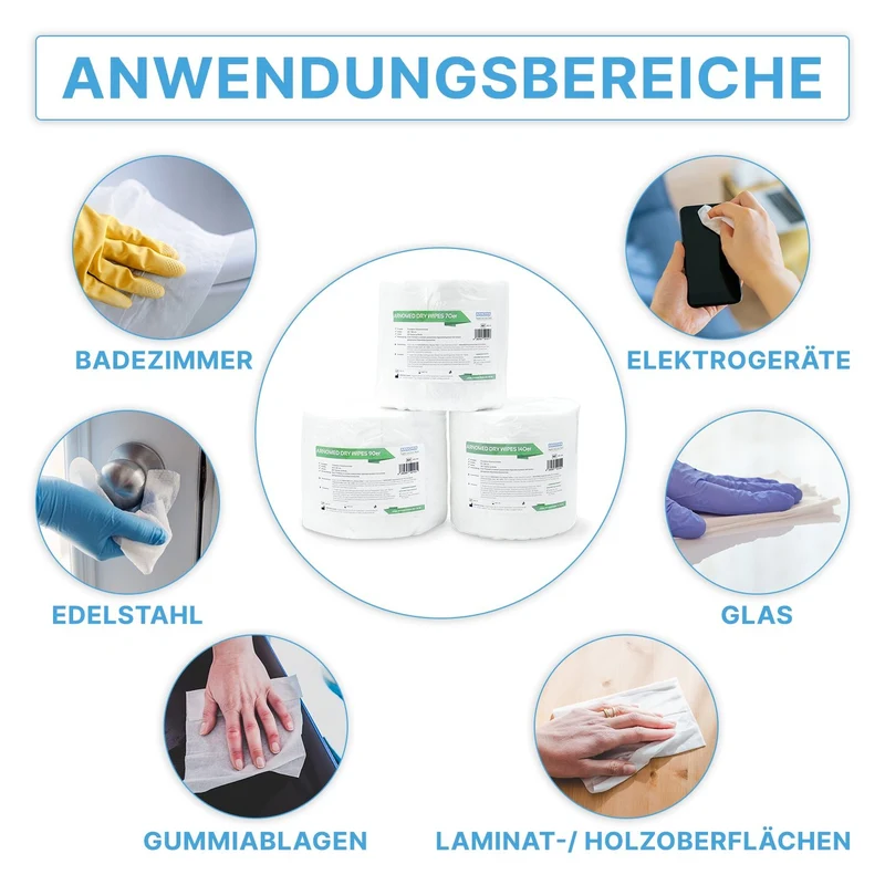 ARNOMED DRY WIPES Trockene Vliestuchrollen/Vliestücher zur Tränkung mit Desinfektionsmittel