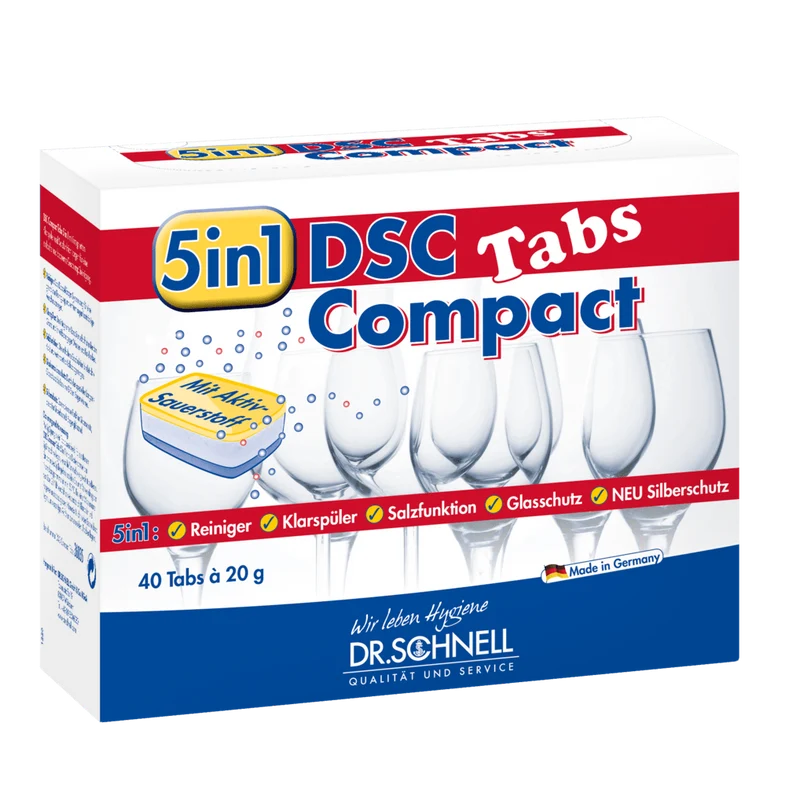 Dr. Schnell DSC COMPACT TABS Spülmaschinentabs mit Aktiv-Sauerstoff, Reinigungskraft | Kanister (40 Tabs)