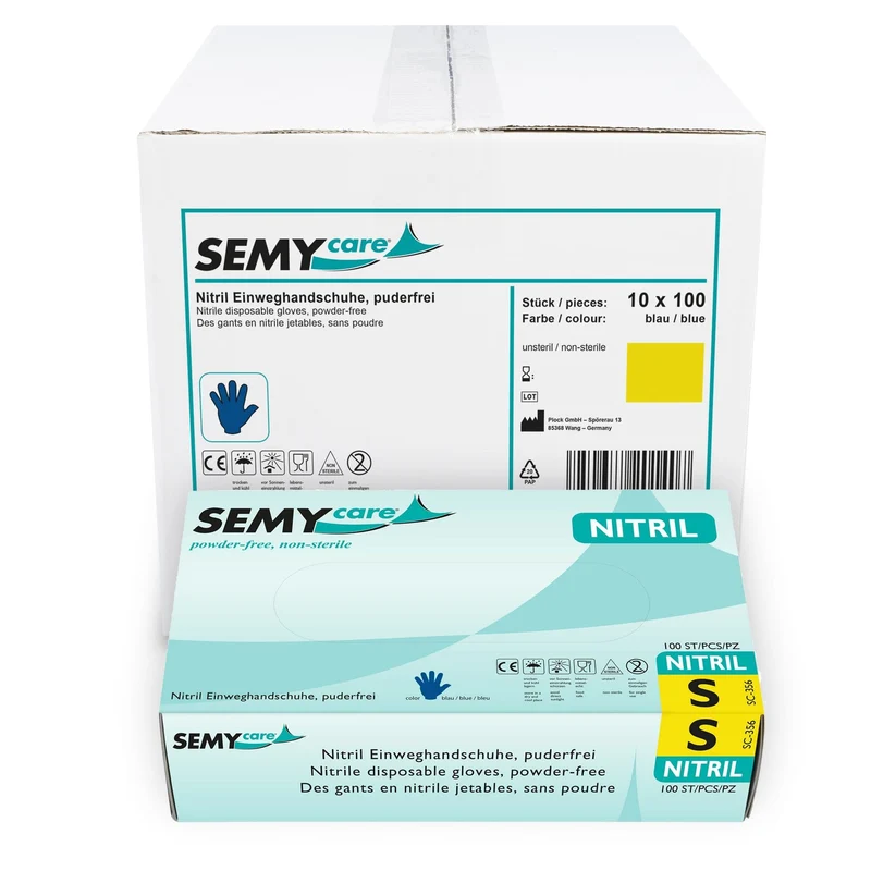SemyCare Nitril-Einweghandschuhe, puderfrei, blau, S bis XL
