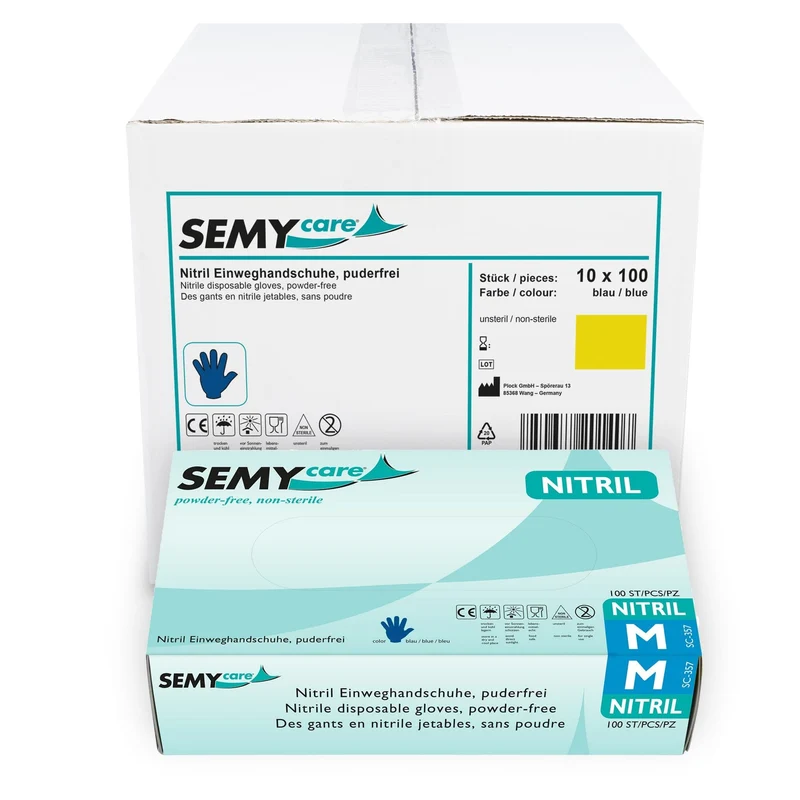 SemyCare Nitril-Einweghandschuhe, puderfrei, blau, S bis XL