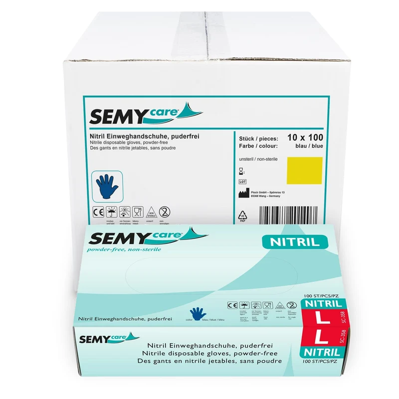 SemyCare Nitril-Einweghandschuhe, puderfrei, blau, S bis XL