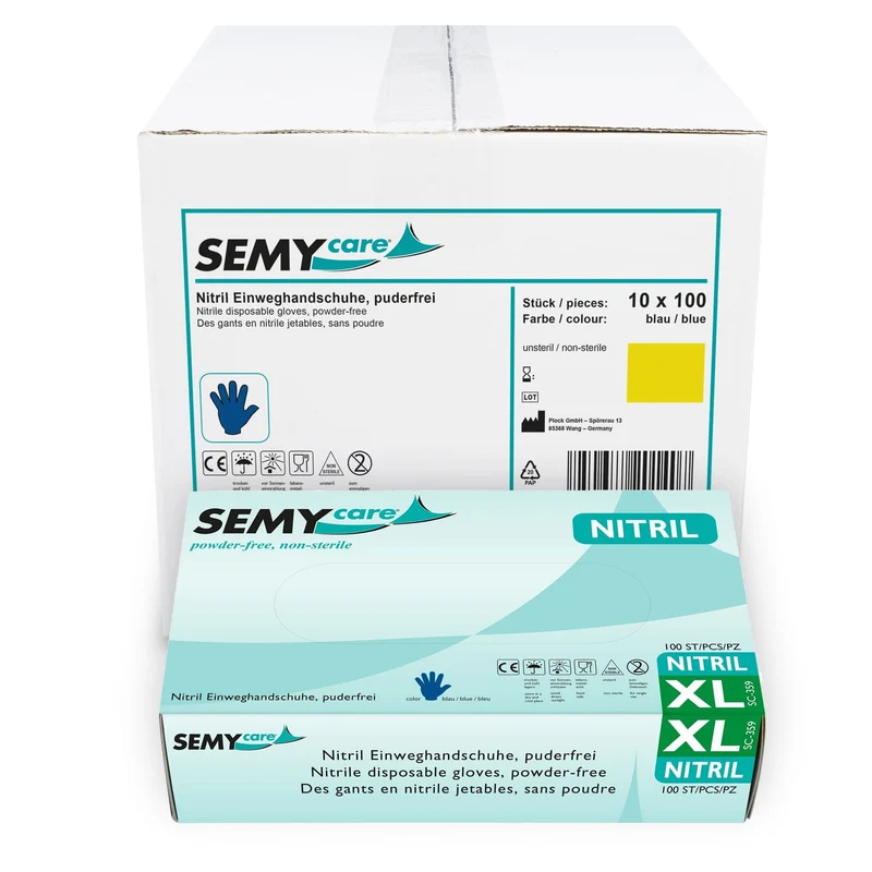 SemyCare Nitril-Einweghandschuhe, puderfrei, blau, S bis XL