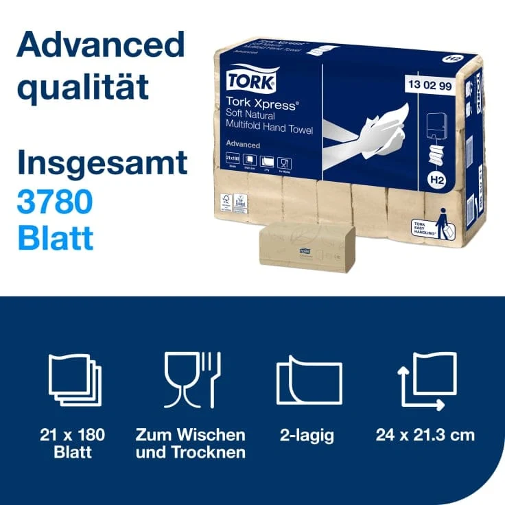 Tork Xpress Multifold-Handtuch Advanced H2 2-lagig, natur
