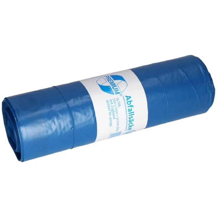DEISS PREMIUM Abfallsack 120 Liter blau mit Zugband, Typ 80