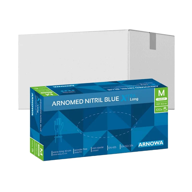 ARNOMED Nitril Blue XTRA LONG Einmalhandschuhe, puderfrei, blau