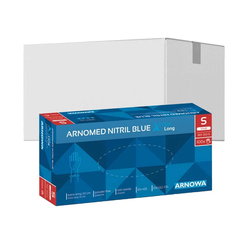 ARNOMED Nitril Blue XTRA LONG Einmalhandschuhe, puderfrei, blau