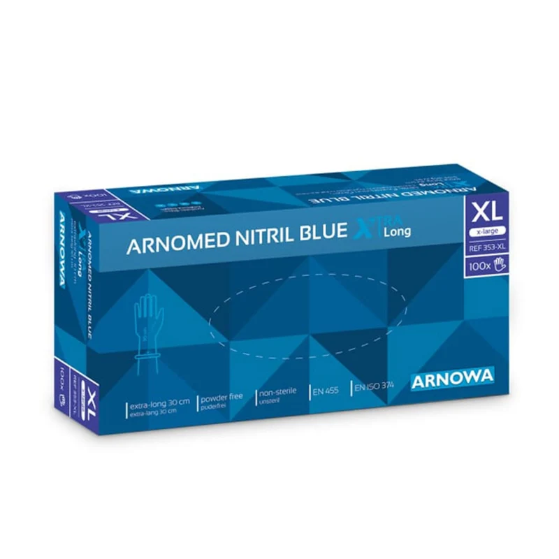 ARNOMED Nitril Blue XTRA LONG Einmalhandschuhe, puderfrei, blau