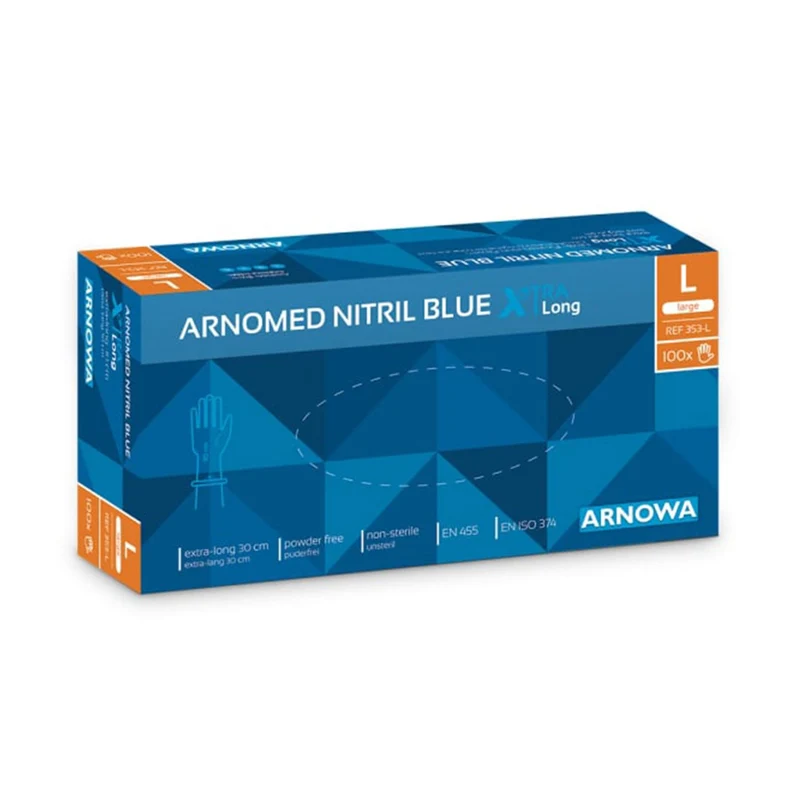ARNOMED Nitril Blue XTRA LONG Einmalhandschuhe, puderfrei, blau