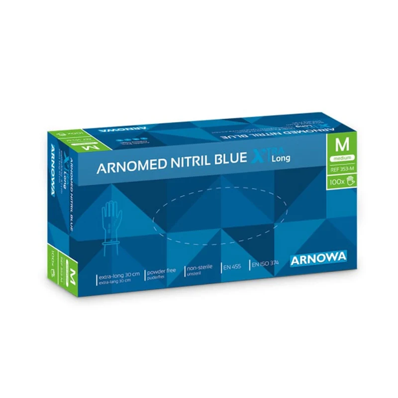 ARNOMED Nitril Blue XTRA LONG Einmalhandschuhe, puderfrei, blau