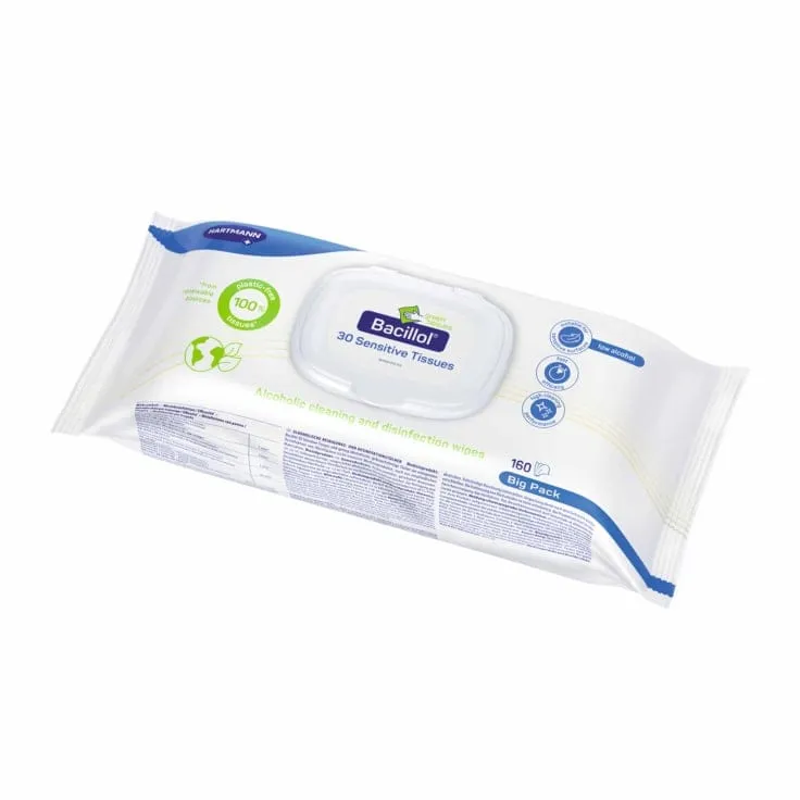 Bacillol® 30 Sensitive Green Tissues – Plastikfreie Flächendesinfektionstücher