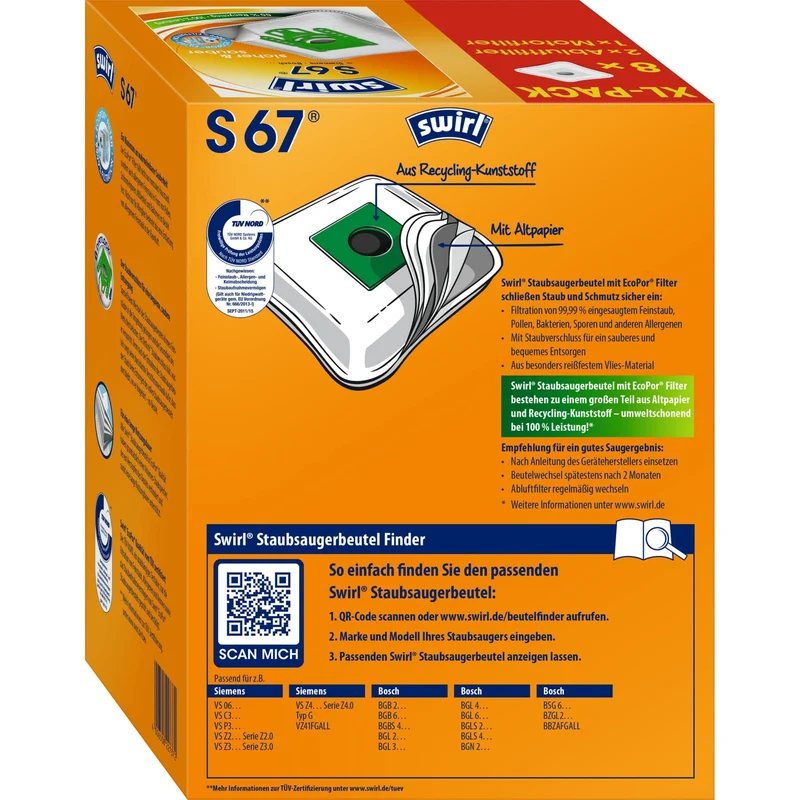 SWIRL S 67 EcoPor XL Staubsaugerbeutel Vorteilspack