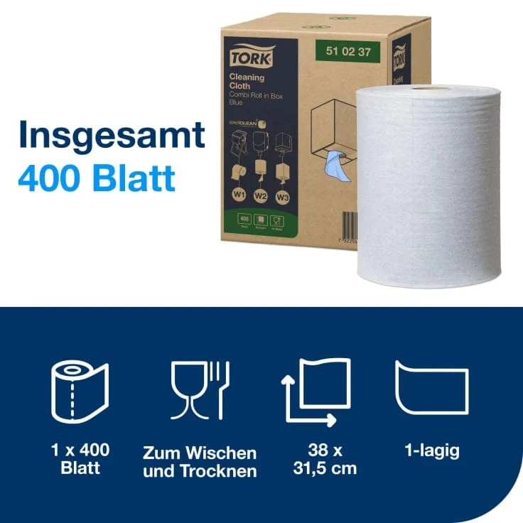 Tork Reinigungstuch 510 W1/W2/W3 1-lagig, blau