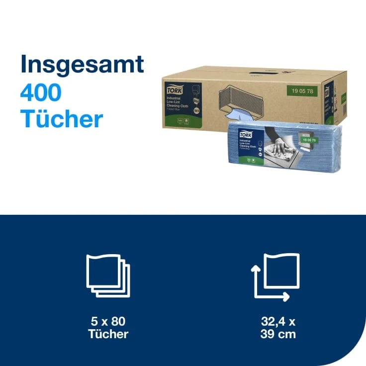 Tork Fusselarme Industrie Reinigungstücher W4 1-lagig, blau