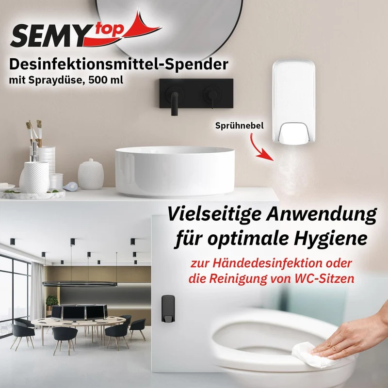 SemyTop Desinfektionsmittelspender mit Spraydüse, 500 ml, schwarz matt