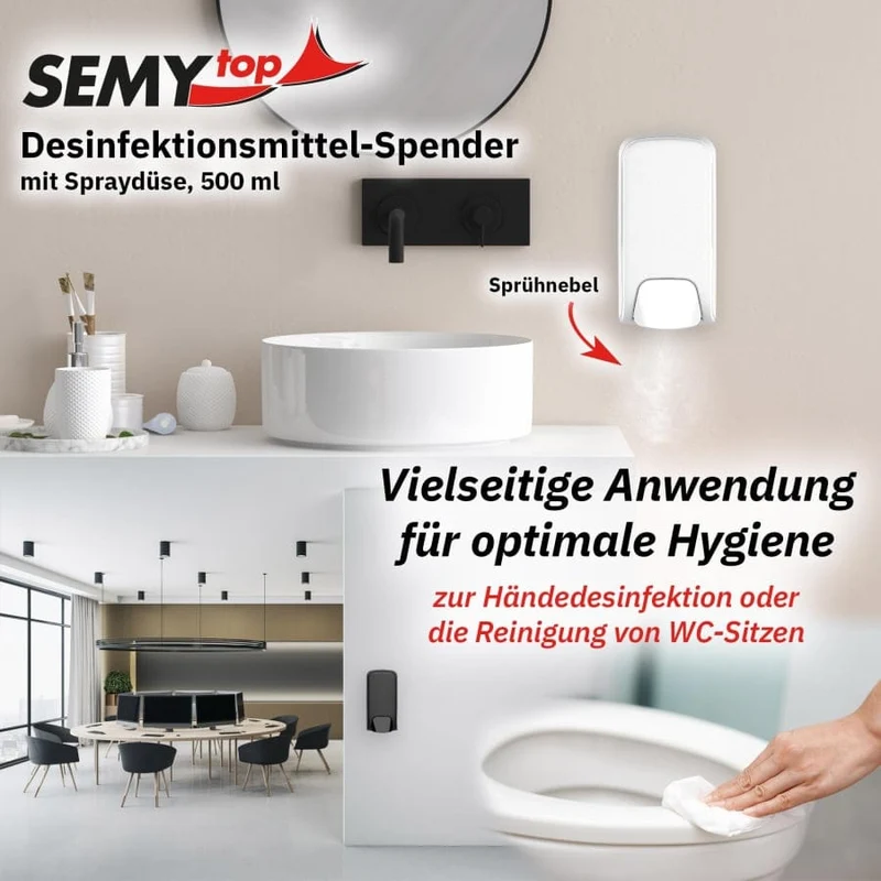 SemyTop Desinfektionsmittelspender mit Spraydüse, 500 ml, weiß matt