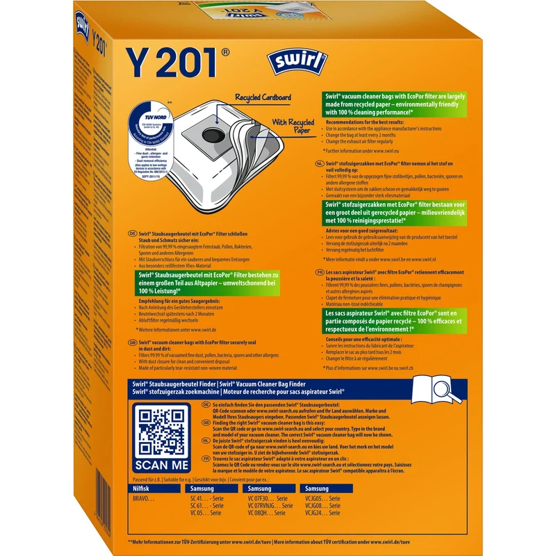 SWIRL Y 201 MicroPor Plus AirSpace Staubsaugerbeutel