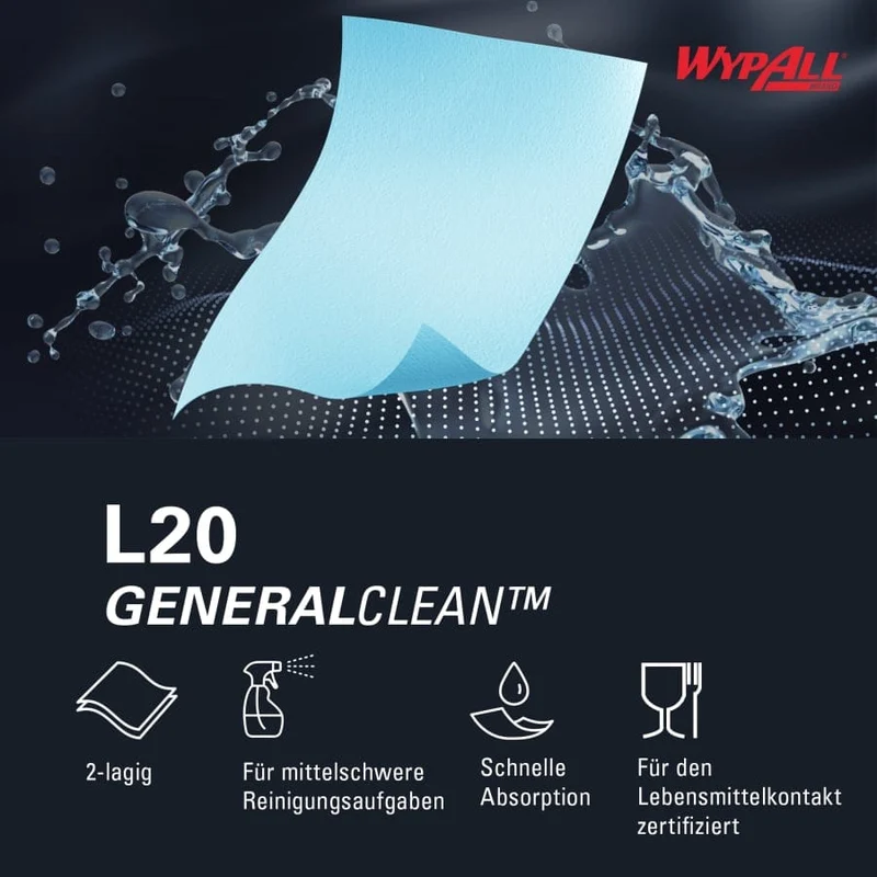 WypAll L20 Reinigungstücher BRAG Box, blau, 2-lagig