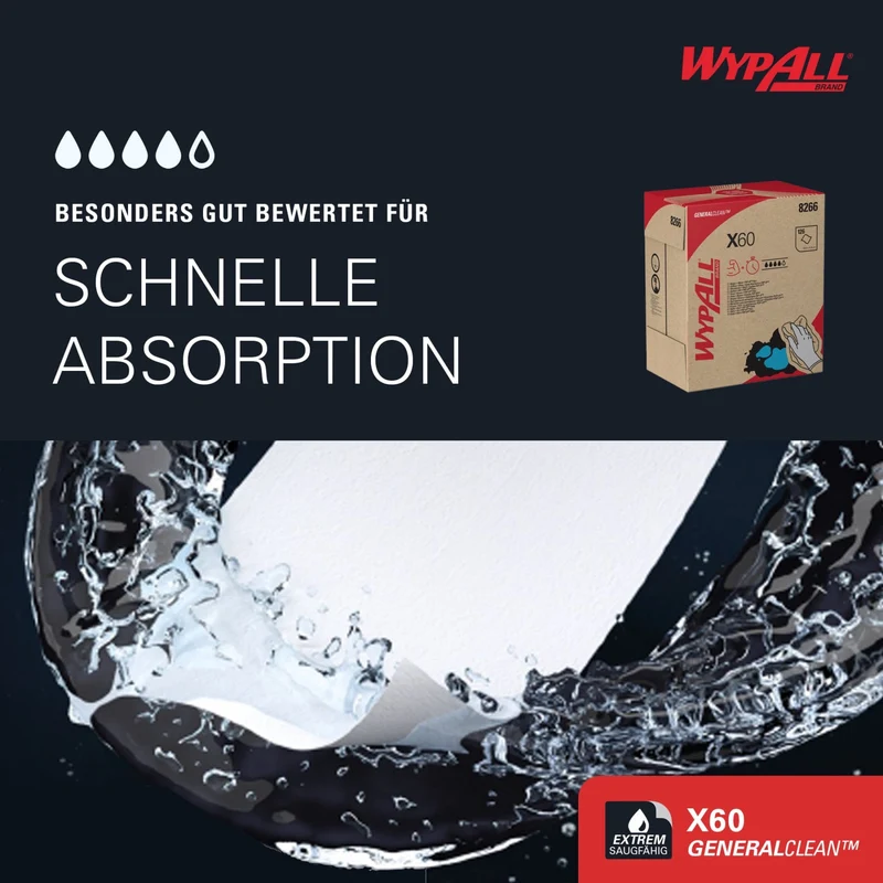 WypAll X60 Reinigungstücher Zupfbox, 1-lagig, weiß