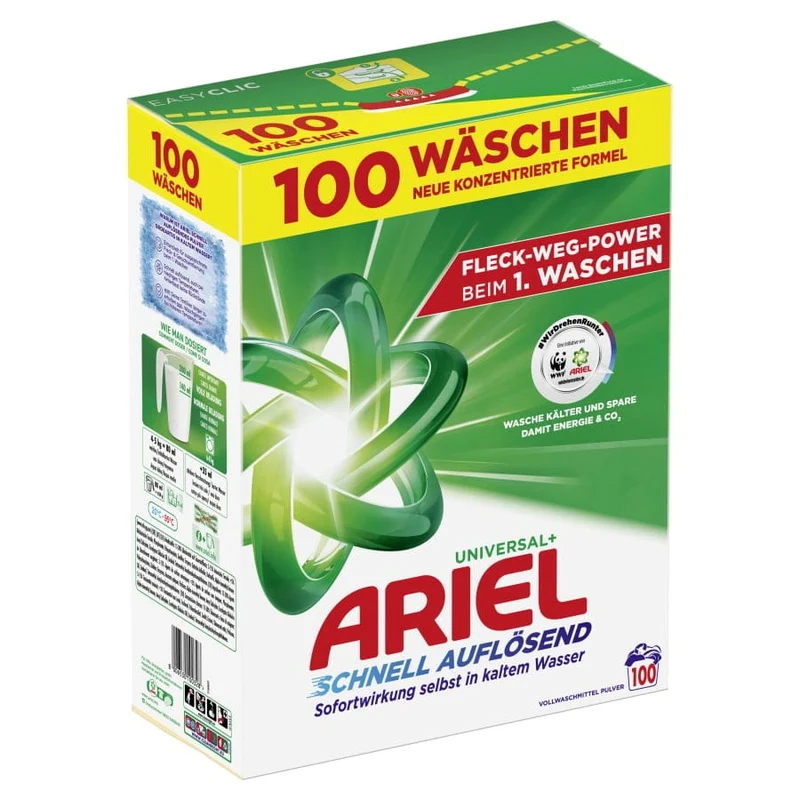 Ariel Universal+ Regulär Pulver Vollwaschmittel, 18 bis 100 Waschladungen